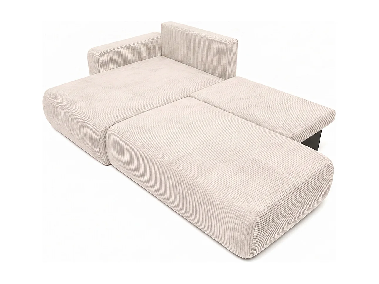 Canapé d’angle avec fonction couchage et coffre de rangement, tissu en velours côtelé Poso, Beige, Gauche, OPEN XL
