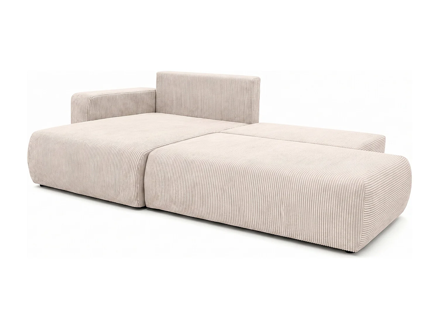 Canapé d’angle avec fonction couchage et coffre de rangement, tissu en velours côtelé Poso, Beige, Gauche, OPEN XL
