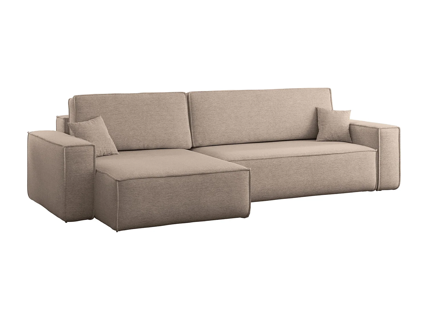 Ecksofa L-Form mit Schlaffunktion und Bettkasten, Stoff Verita, Warmbeige, Links, BEST XL