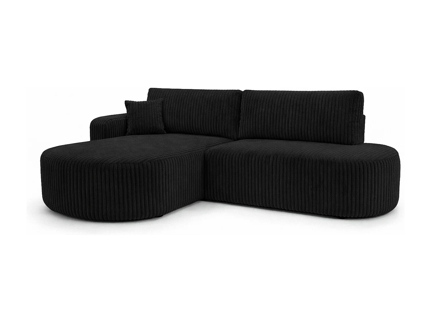Canapé d’angle convertible avec coffre de rangement, tissu côtelé Tilia, Noir, Gauche, ROUND ONE OPEN XL