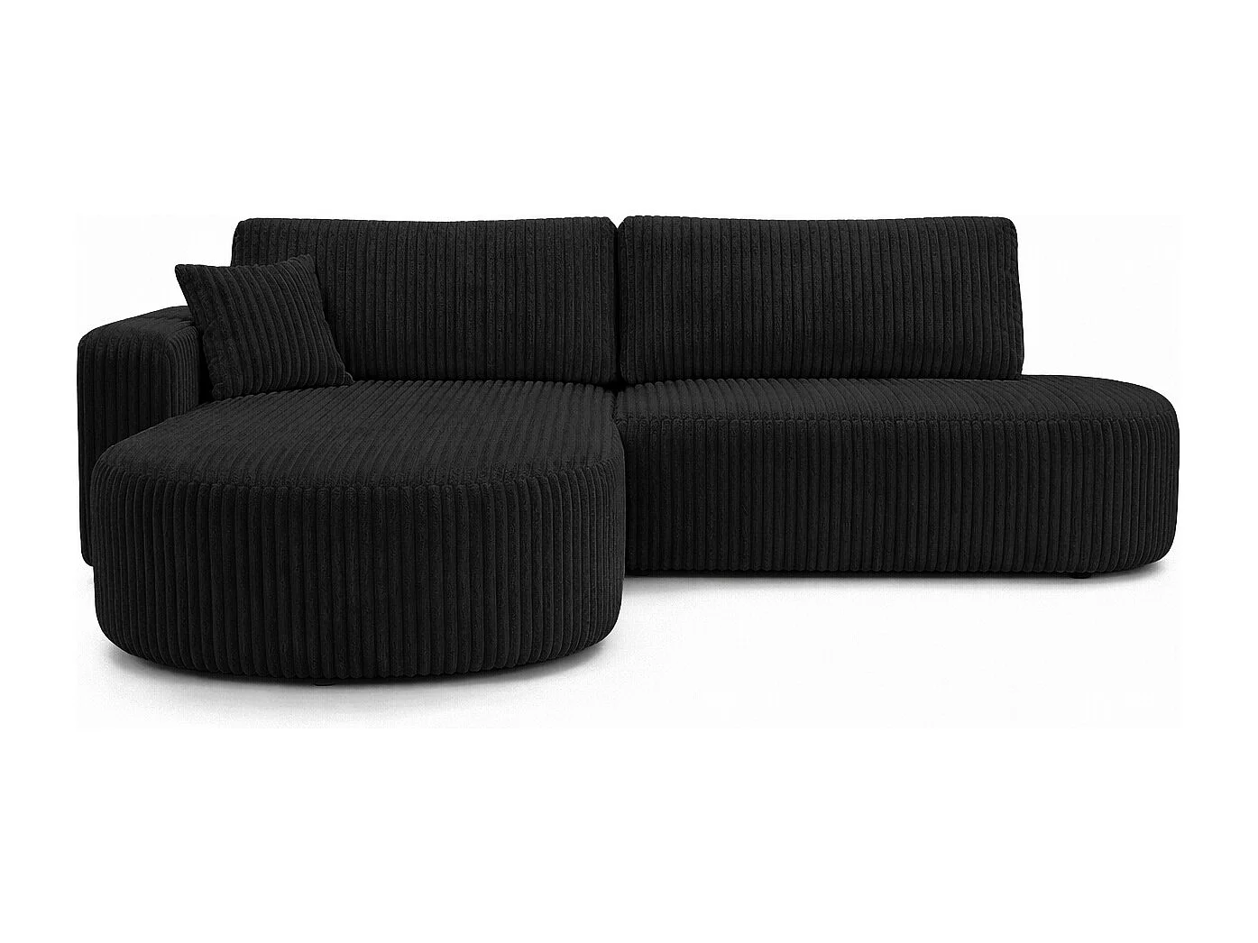Canapé d’angle convertible avec coffre de rangement, tissu côtelé Tilia, Noir, Gauche, ROUND ONE OPEN XL