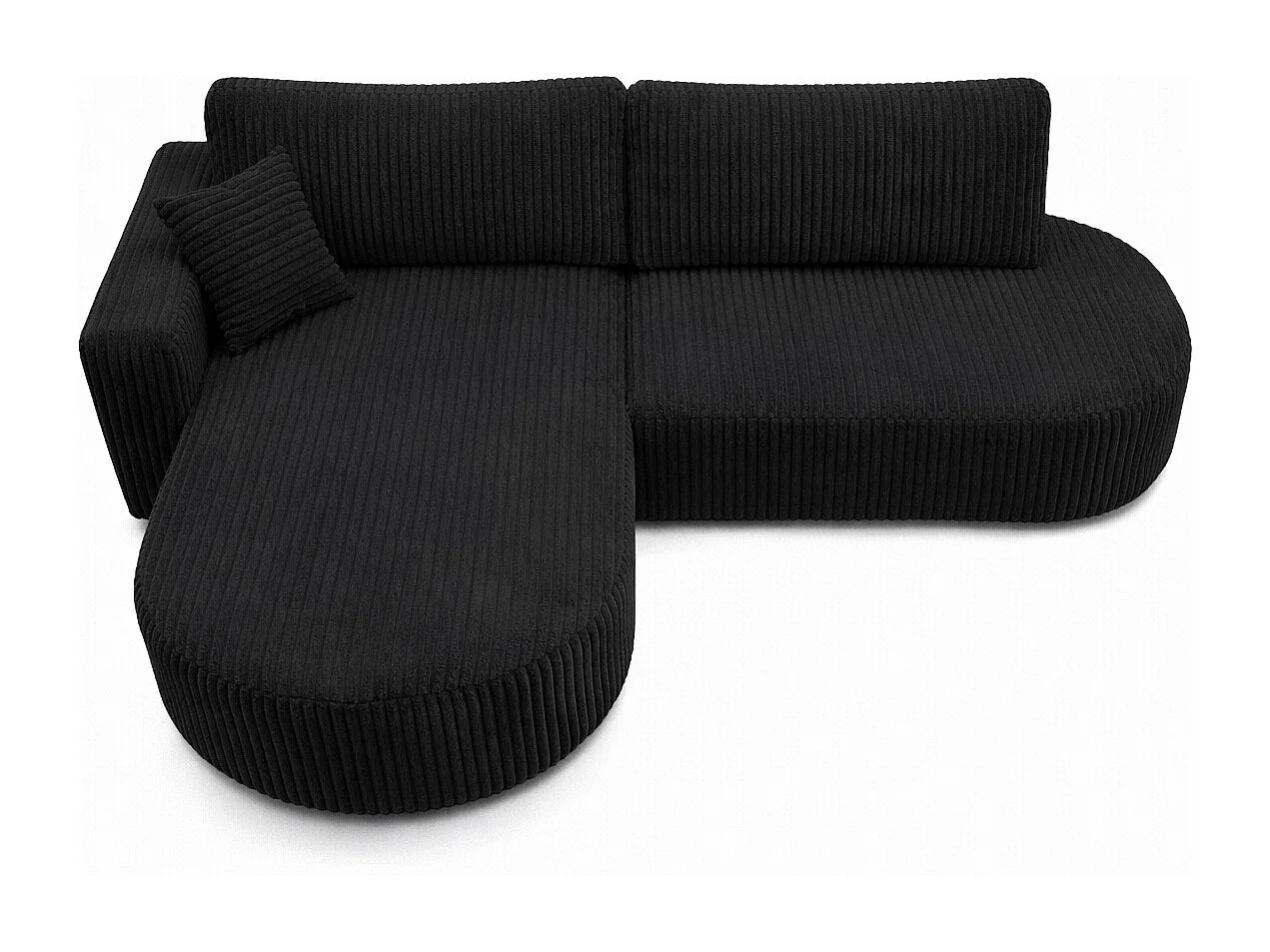 Canapé d’angle convertible avec coffre de rangement, tissu côtelé Tilia, Noir, Gauche, ROUND ONE OPEN XL