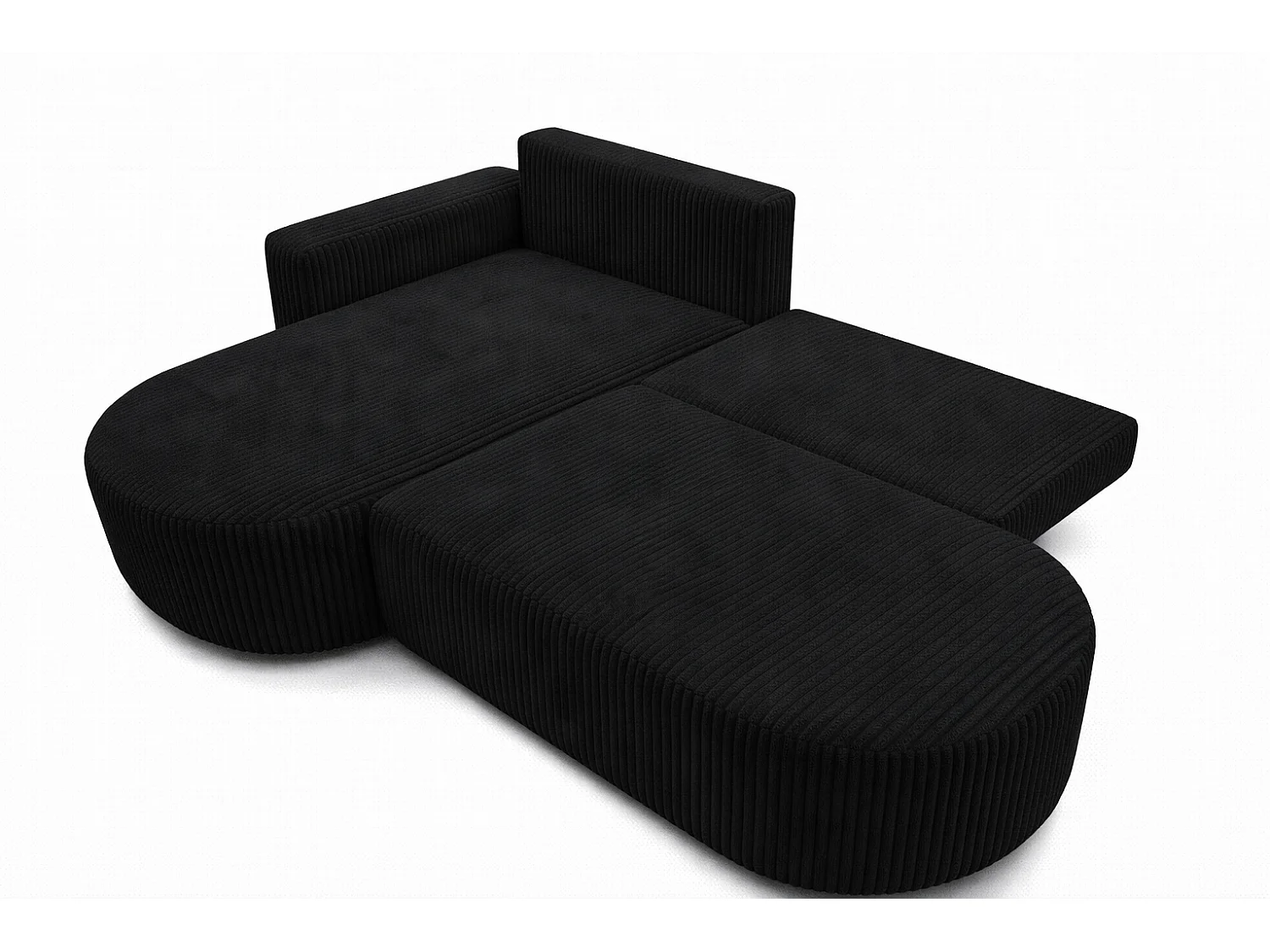 Canapé d’angle convertible avec coffre de rangement, tissu côtelé Tilia, Noir, Gauche, ROUND ONE OPEN XL