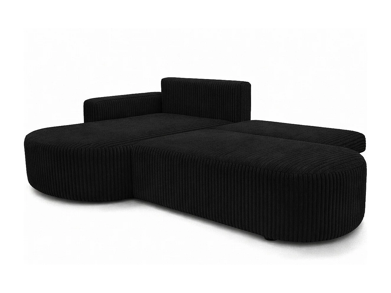 Canapé d’angle convertible avec coffre de rangement, tissu côtelé Tilia, Noir, Gauche, ROUND ONE OPEN XL