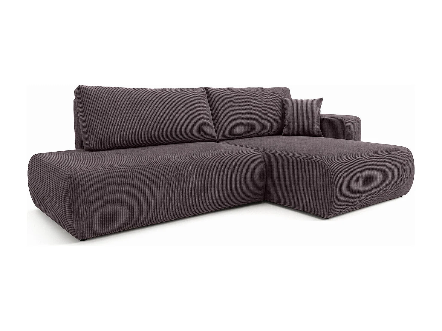 Canapé d’angle avec fonction couchage et coffre de rangement, tissu en velours côtelé Poso, Gris foncé, Droite, OPEN XL