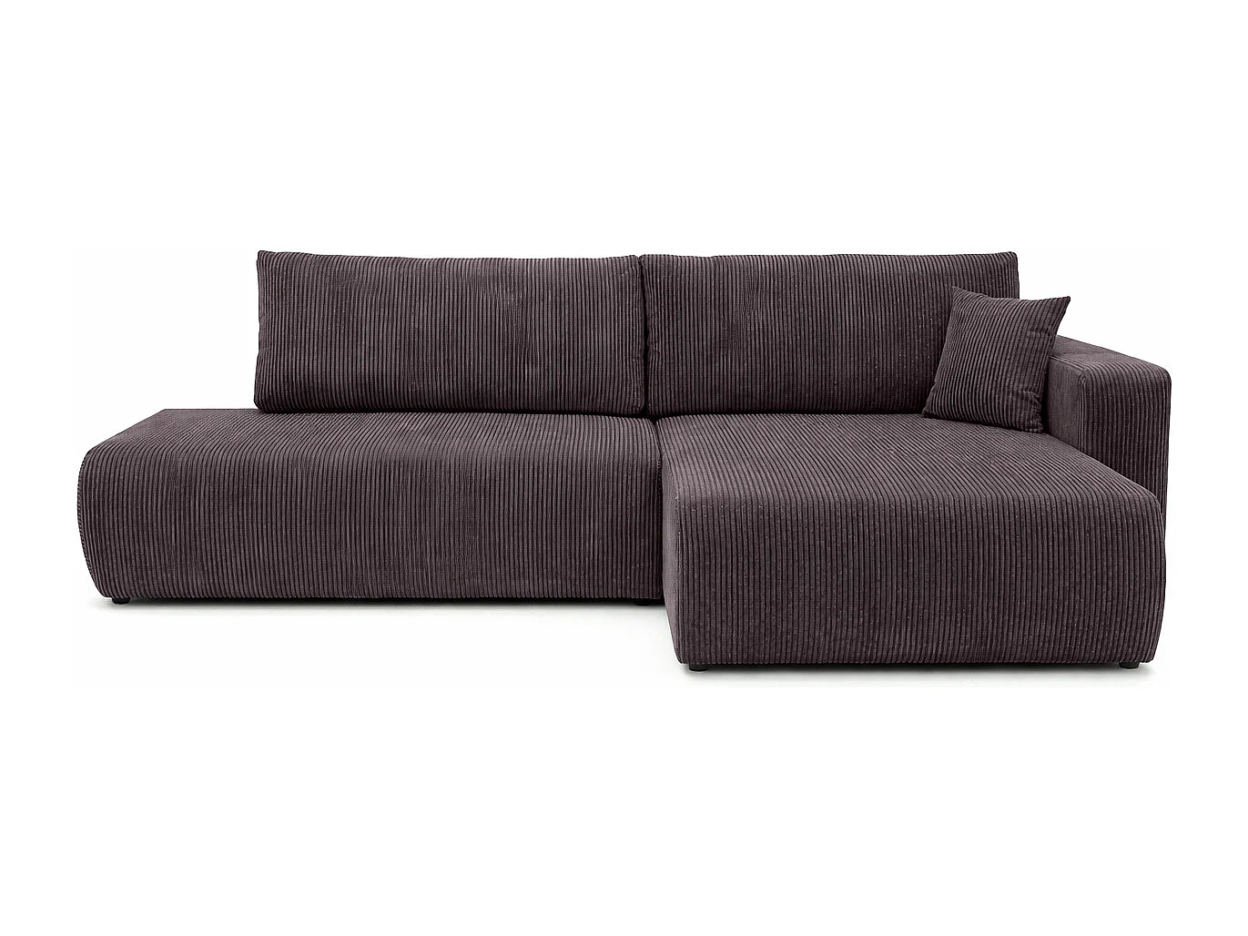 Canapé d’angle avec fonction couchage et coffre de rangement, tissu en velours côtelé Poso, Gris foncé, Droite, OPEN XL