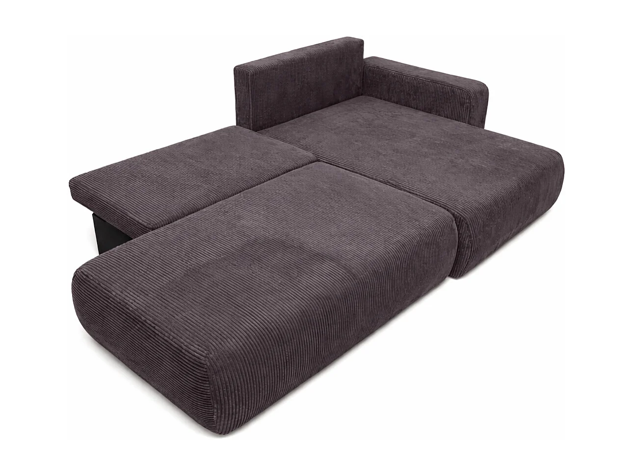 Canapé d’angle avec fonction couchage et coffre de rangement, tissu en velours côtelé Poso, Gris foncé, Droite, OPEN XL