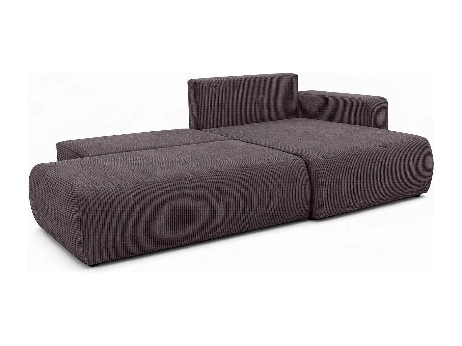 Canapé d’angle avec fonction couchage et coffre de rangement, tissu en velours côtelé Poso, Gris foncé, Droite, OPEN XL