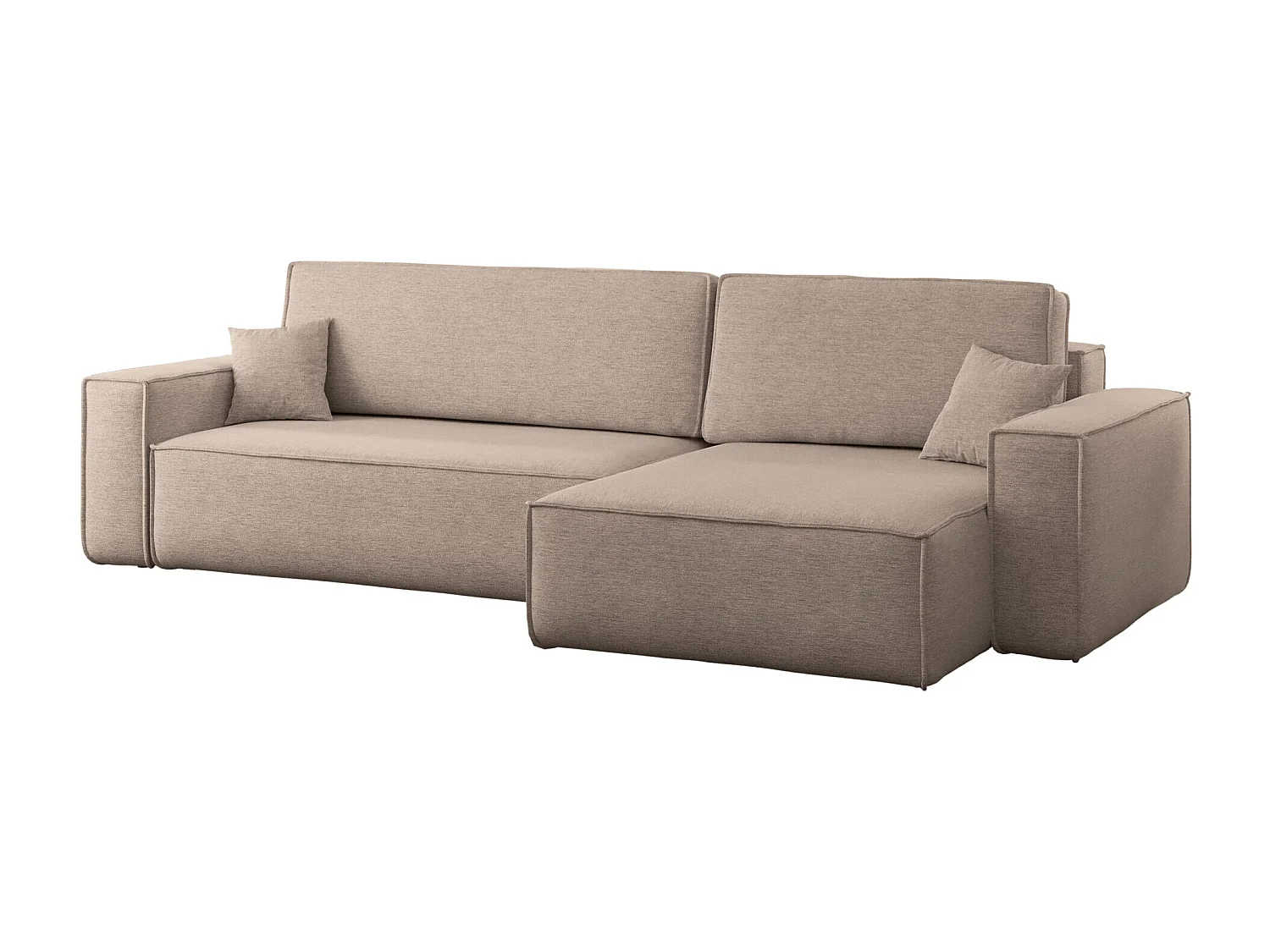 Canapé d’angle en L avec fonction couchage et coffre de rangement, tissu Verita, Beige chaud, Droite, BEST XL