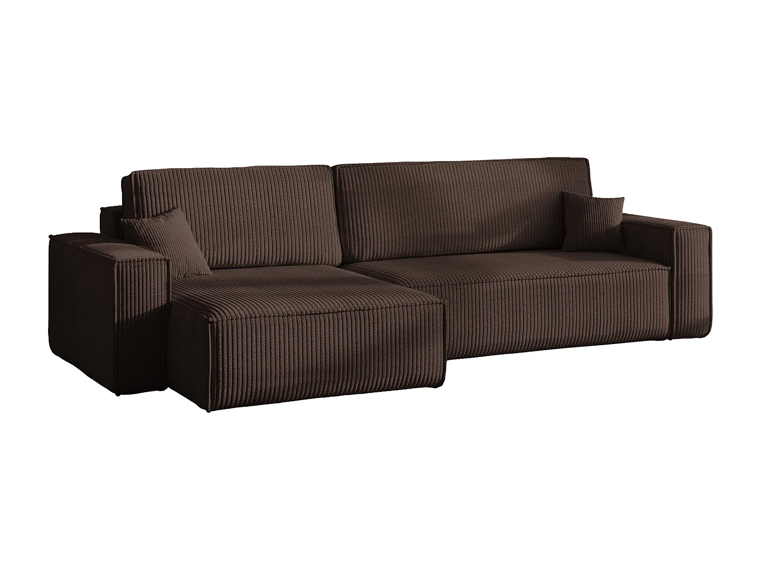 Hoekbank L-vorm met slaapfunctie en opbergruimte, stof Poso dikke cord, Bruin, Links, BEST XL