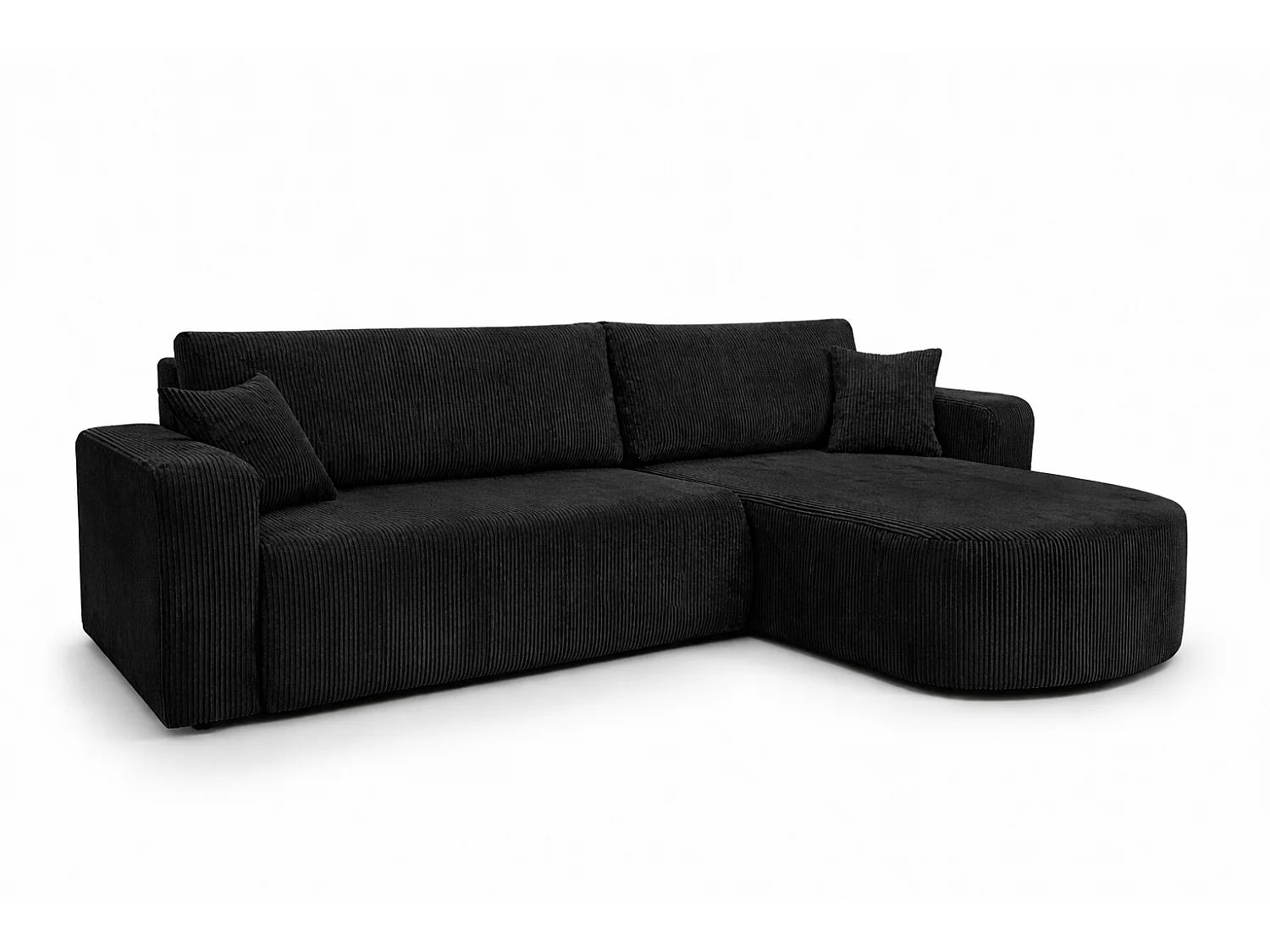 Hoekbank met slaapfunctie, koordstof Poso, Zwart, Rechts, ROUND ONE XL
