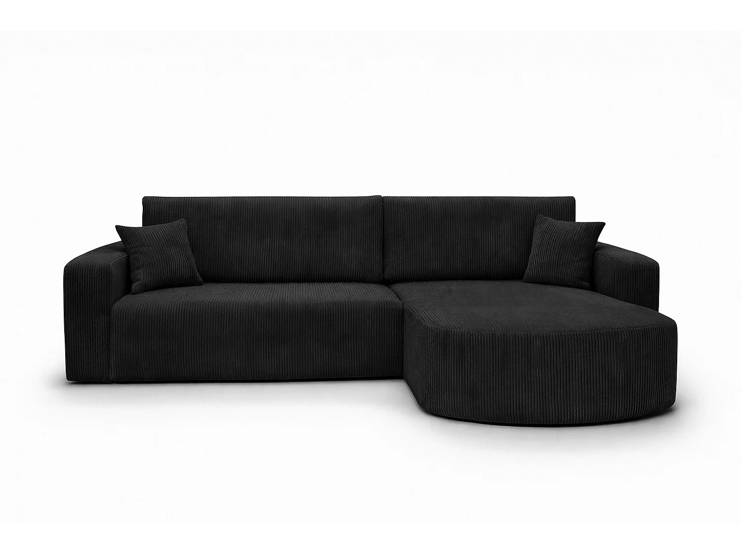 Hoekbank met slaapfunctie, koordstof Poso, Zwart, Rechts, ROUND ONE XL