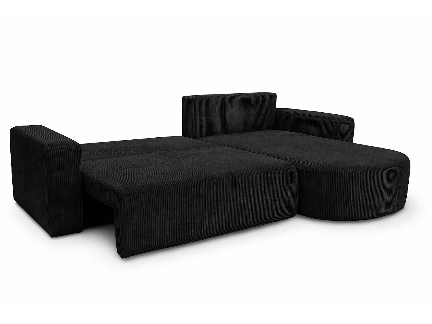 Hoekbank met slaapfunctie, koordstof Poso, Zwart, Rechts, ROUND ONE XL