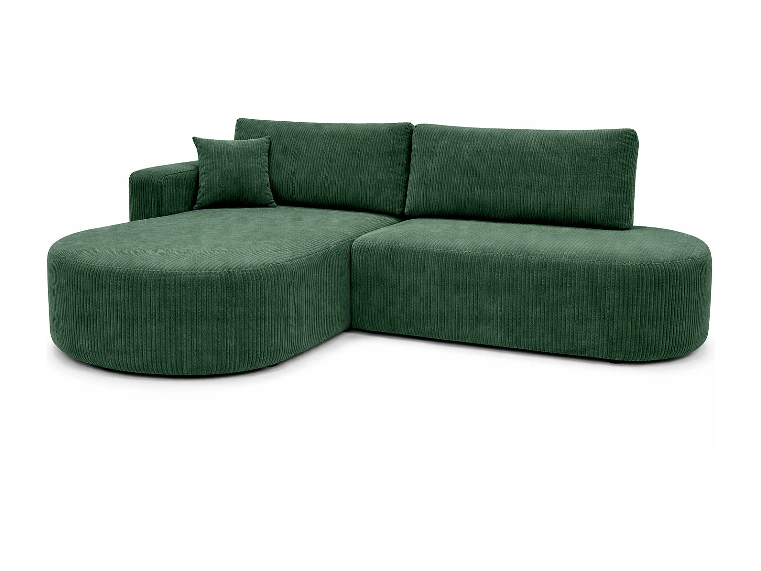 Canapé d’angle convertible avec coffre de rangement, tissu côtelé Poso, Vert, Gauche, ROUND ONE OPEN XL