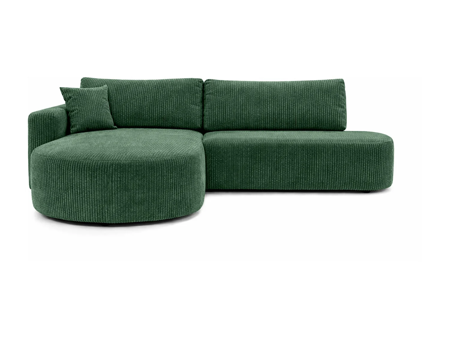 Canapé d’angle convertible avec coffre de rangement, tissu côtelé Poso, Vert, Gauche, ROUND ONE OPEN XL