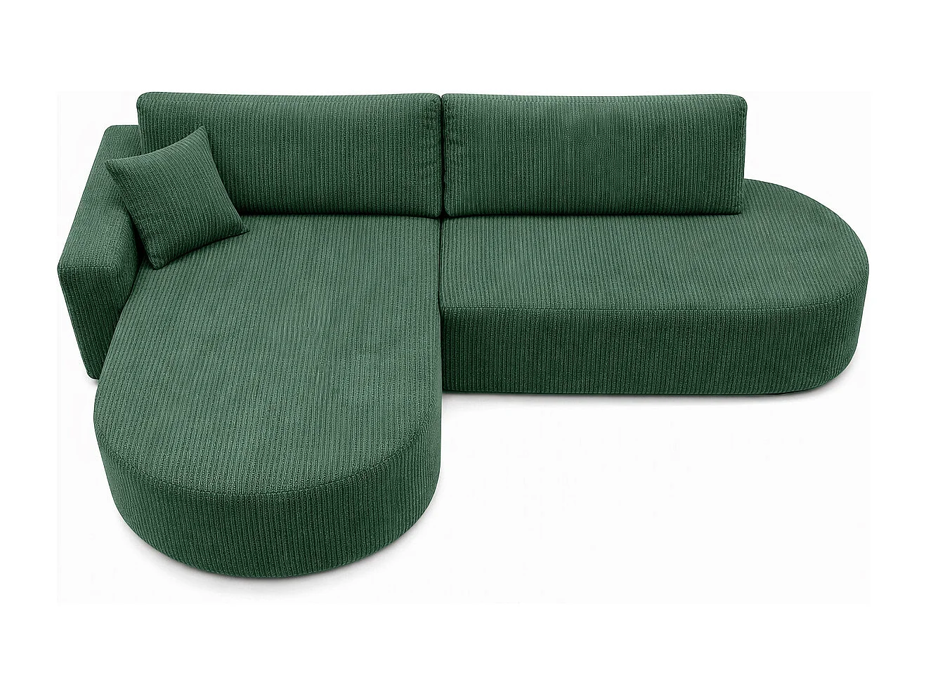 Canapé d’angle convertible avec coffre de rangement, tissu côtelé Poso, Vert, Gauche, ROUND ONE OPEN XL