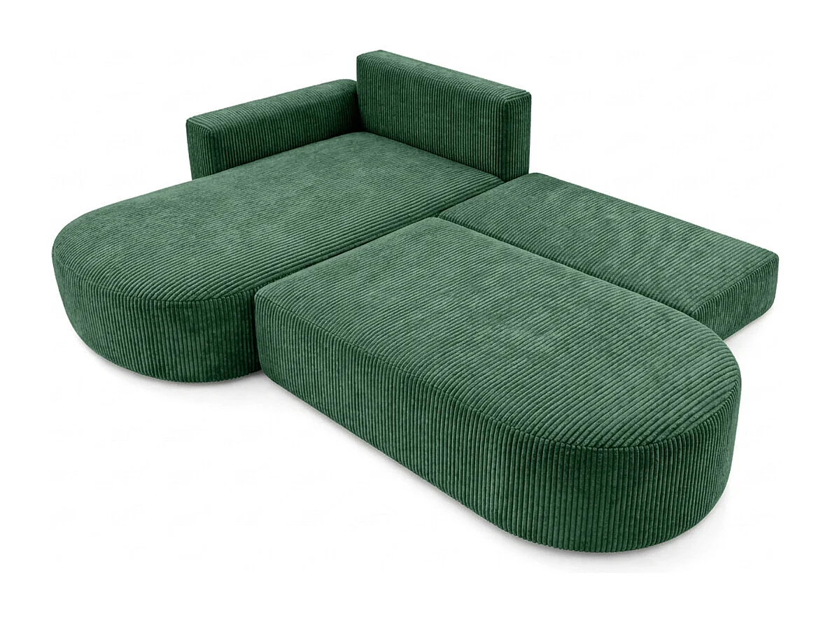 Canapé d’angle convertible avec coffre de rangement, tissu côtelé Poso, Vert, Gauche, ROUND ONE OPEN XL