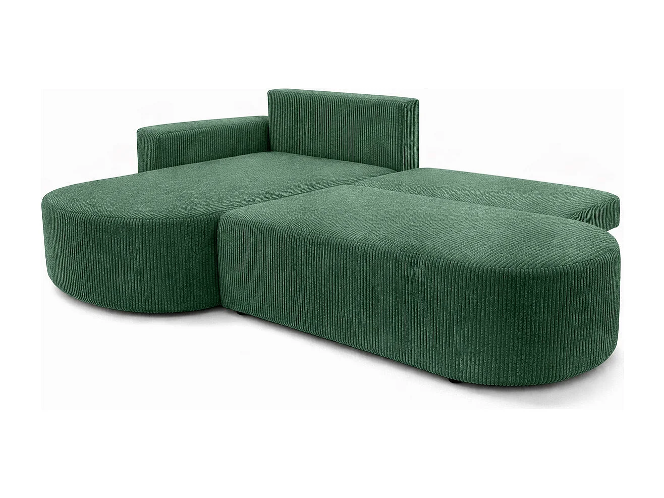 Canapé d’angle convertible avec coffre de rangement, tissu côtelé Poso, Vert, Gauche, ROUND ONE OPEN XL