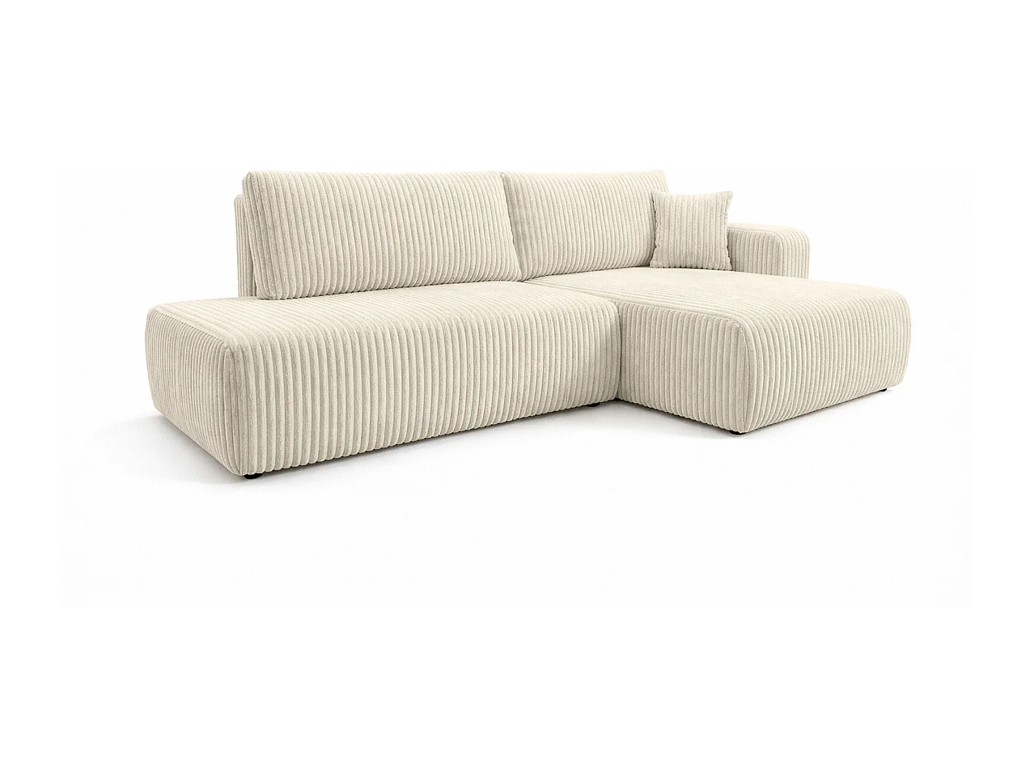 Canapé d’angle avec fonction couchage et coffre de rangement, tissu en velours côtelé Tilia, Écru, Droite, OPEN XL