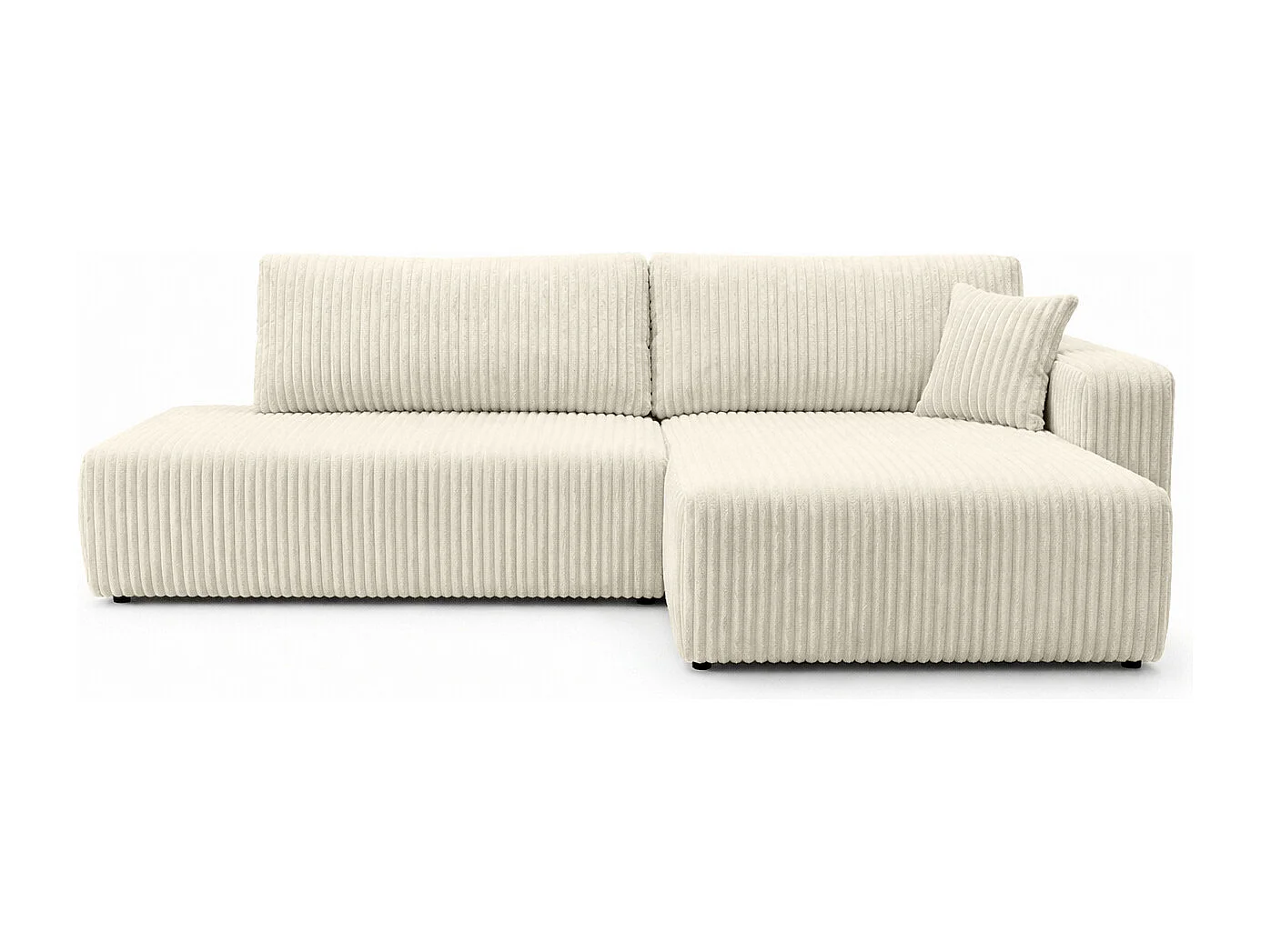Canapé d’angle avec fonction couchage et coffre de rangement, tissu en velours côtelé Tilia, Écru, Droite, OPEN XL