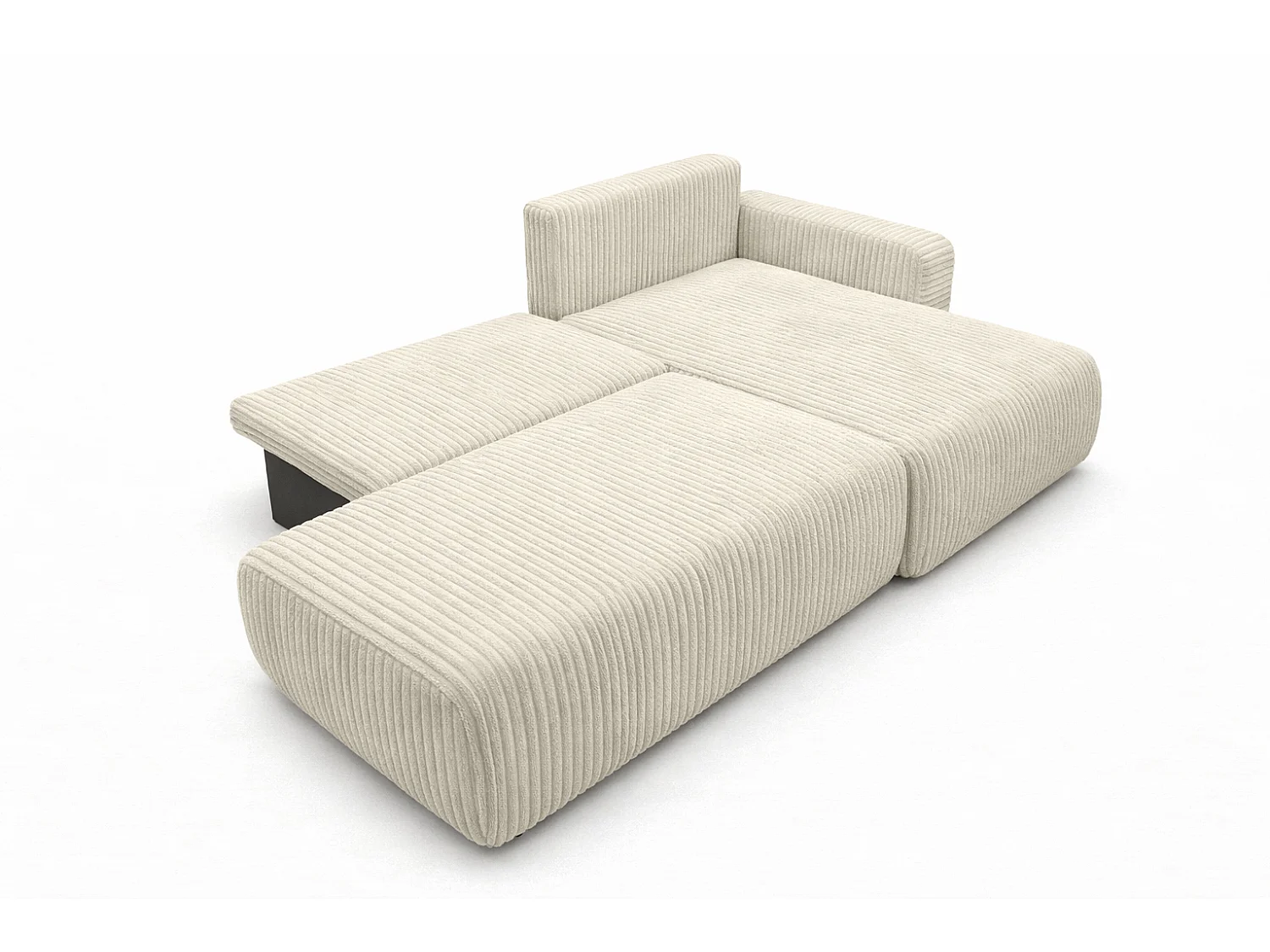 Canapé d’angle avec fonction couchage et coffre de rangement, tissu en velours côtelé Tilia, Écru, Droite, OPEN XL