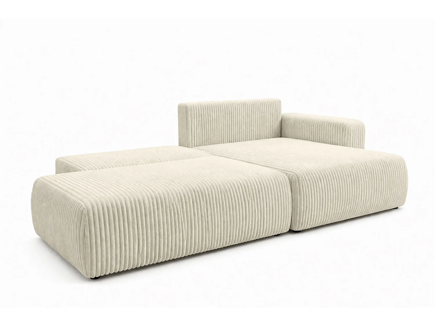 Canapé d’angle avec fonction couchage et coffre de rangement, tissu en velours côtelé Tilia, Écru, Droite, OPEN XL