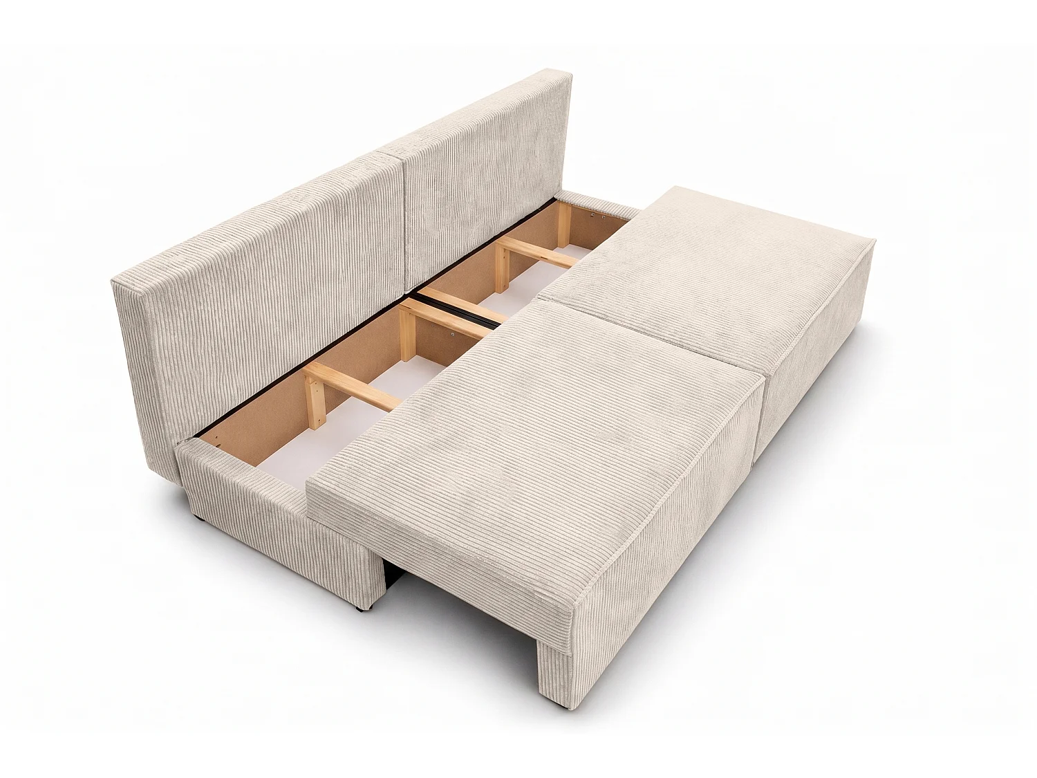 Sofa mit Schlaffunktion und Bettkasten, Cordstoff Poso, Beige, BEST MINI