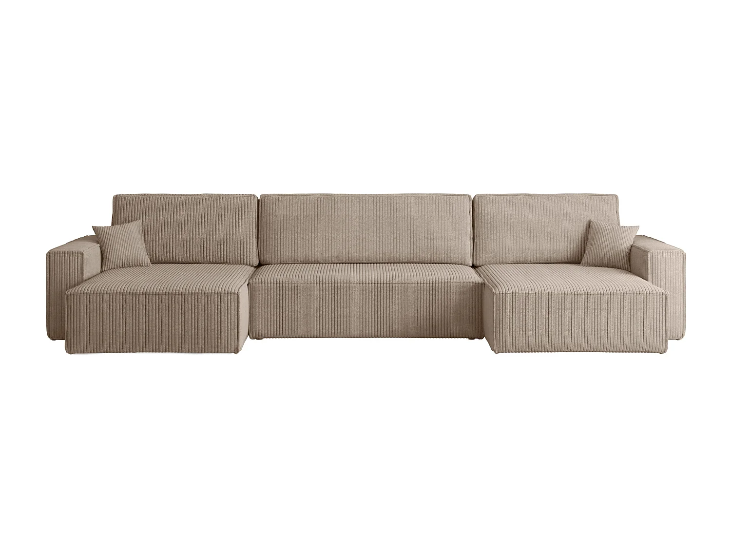 Canapé d’angle en U avec fonction couchage et coffre de rangement, tissu Poso velours côtelé épais, Beige foncé, BEST U XL