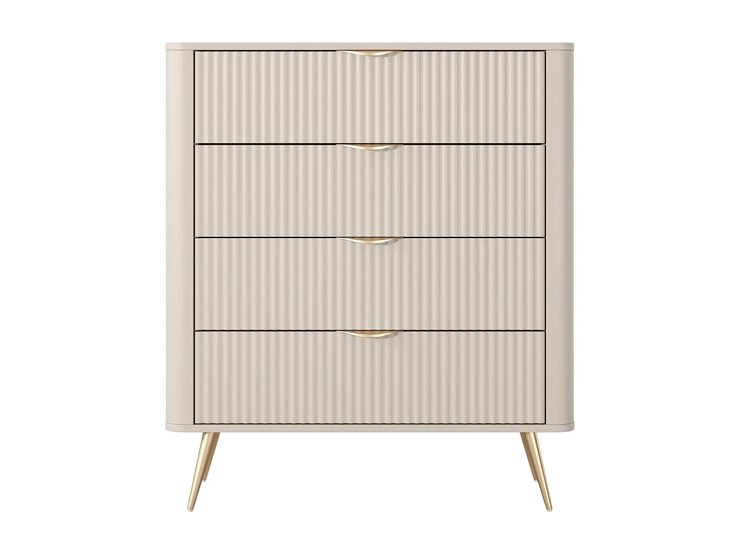Commode Flore avec 4 Tiroirs, Façades Cannelées et Pieds en Métal Doré - Beige et Or