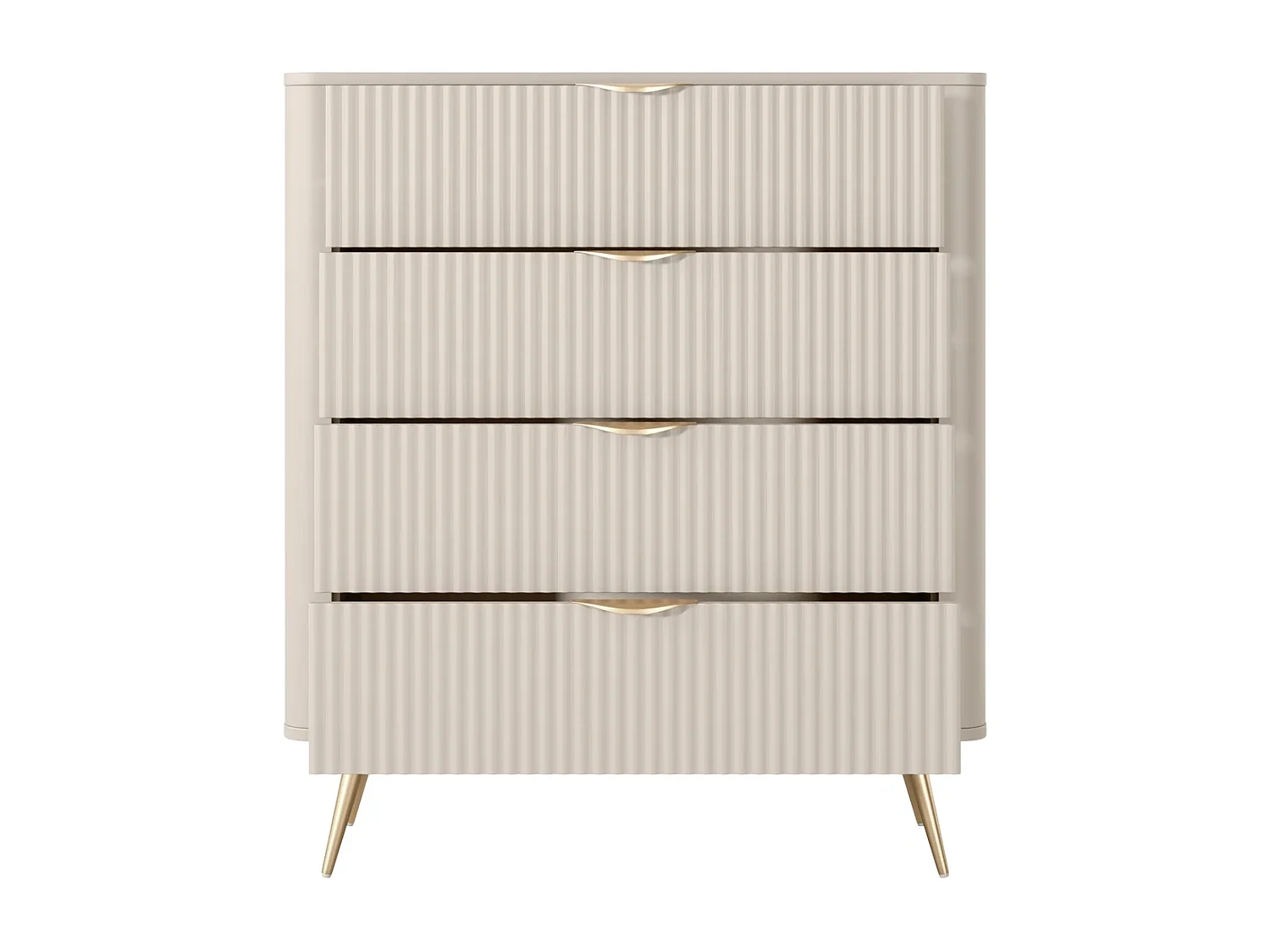 Commode Flore avec 4 Tiroirs, Façades Cannelées et Pieds en Métal Doré - Beige et Or