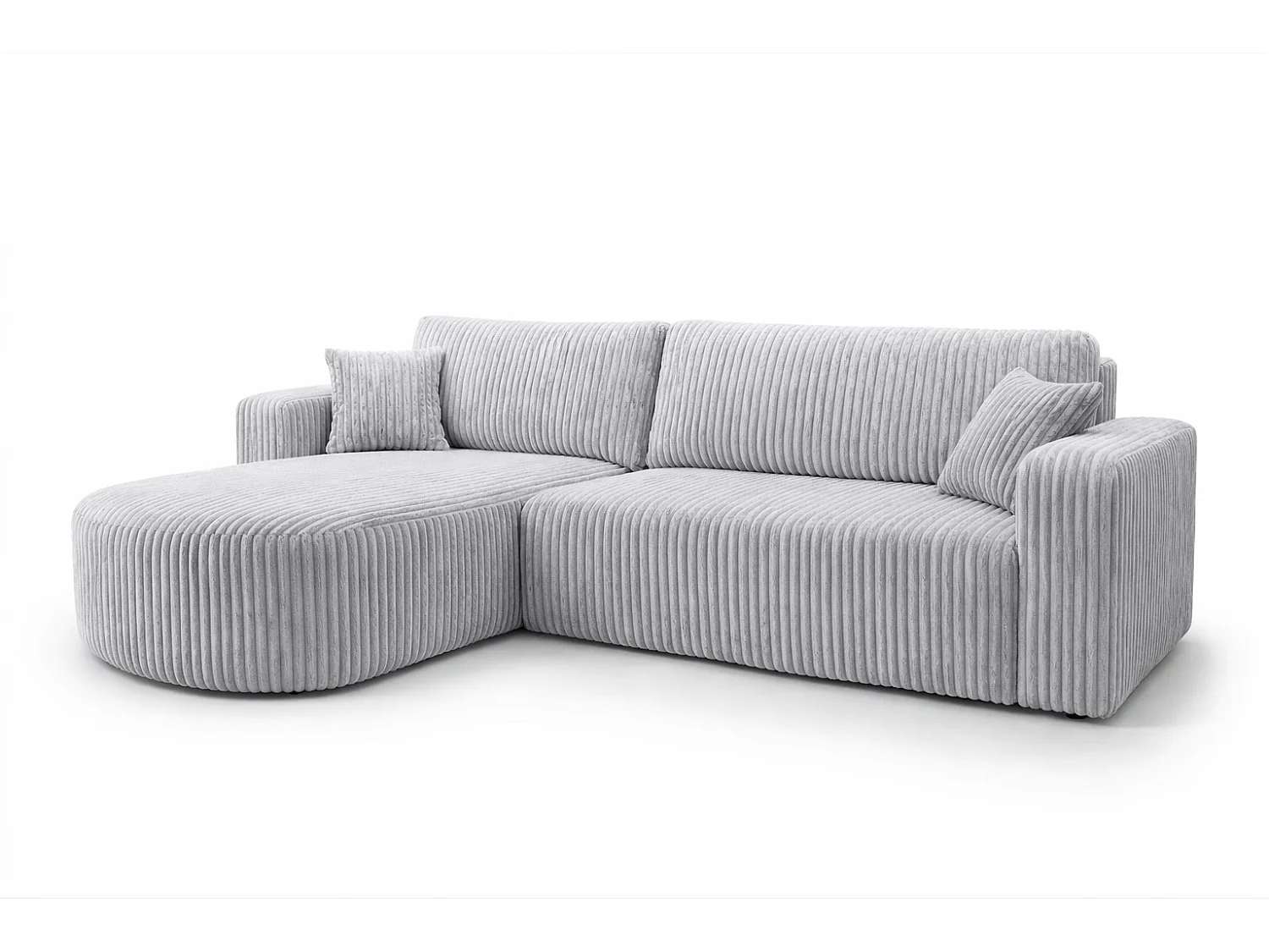 Hoekbank met slaapfunctie, koordstof Tilia, Grijs, Links, ROUND ONE XL