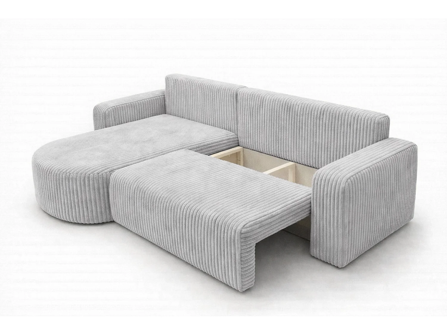 Hoekbank met slaapfunctie, koordstof Tilia, Grijs, Links, ROUND ONE XL