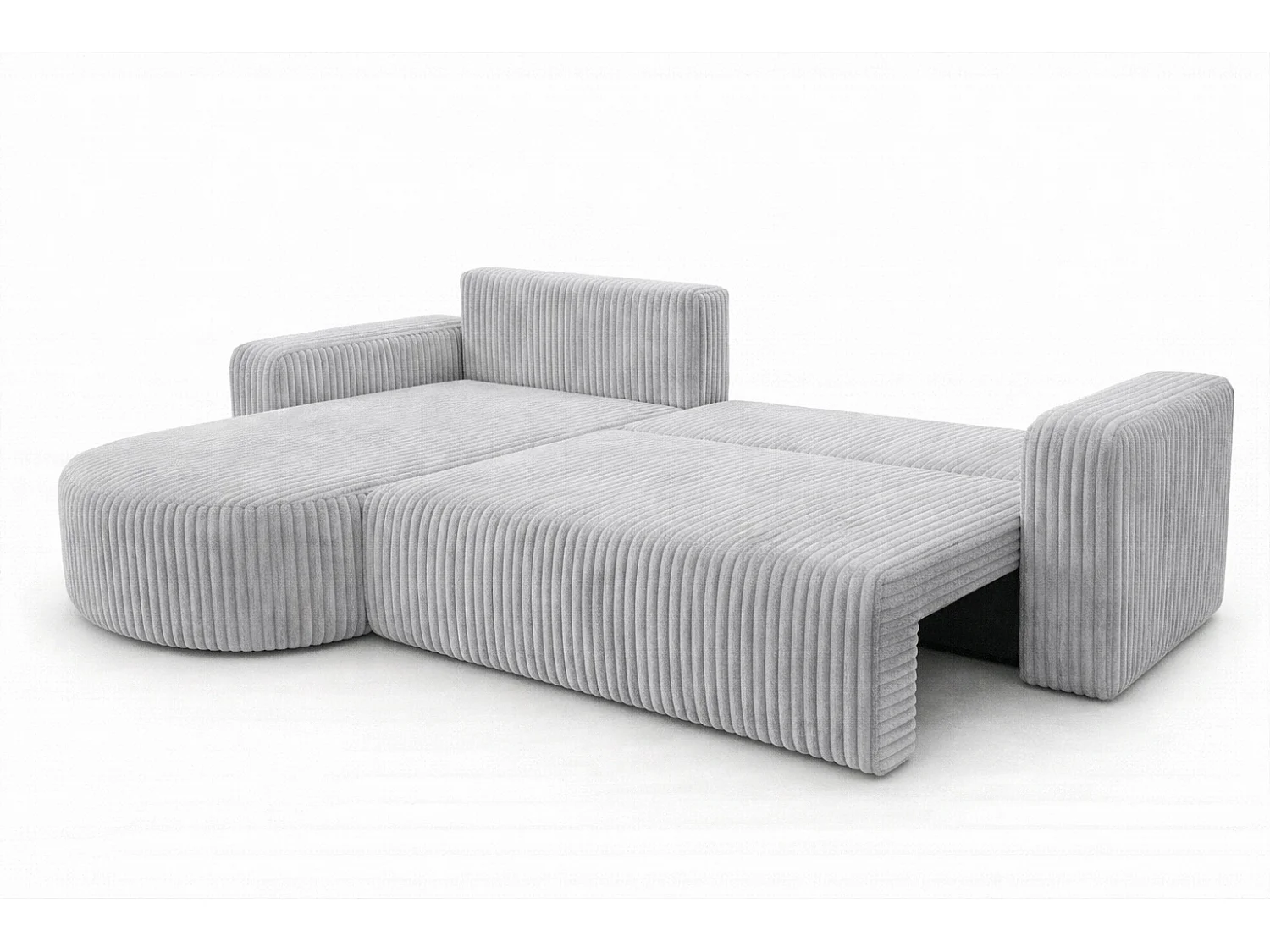 Hoekbank met slaapfunctie, koordstof Tilia, Grijs, Links, ROUND ONE XL