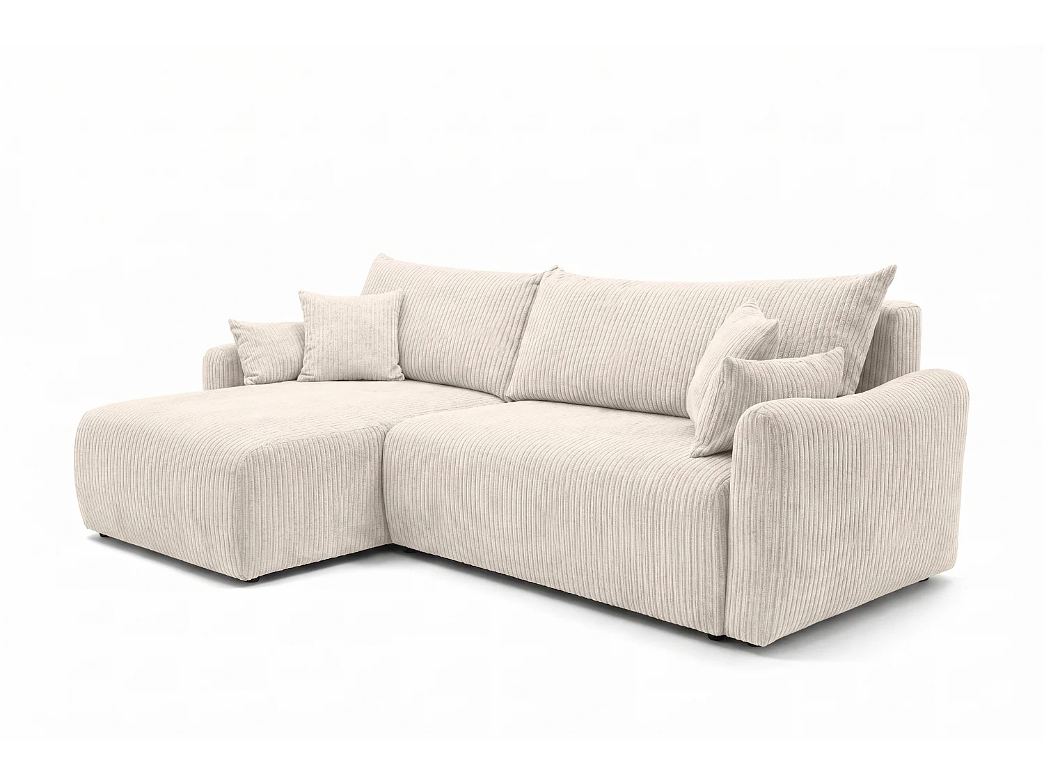 Ecksofa mit Schlaffunktion, Cordstoff Poso, Beige, Links, JAPANDI
