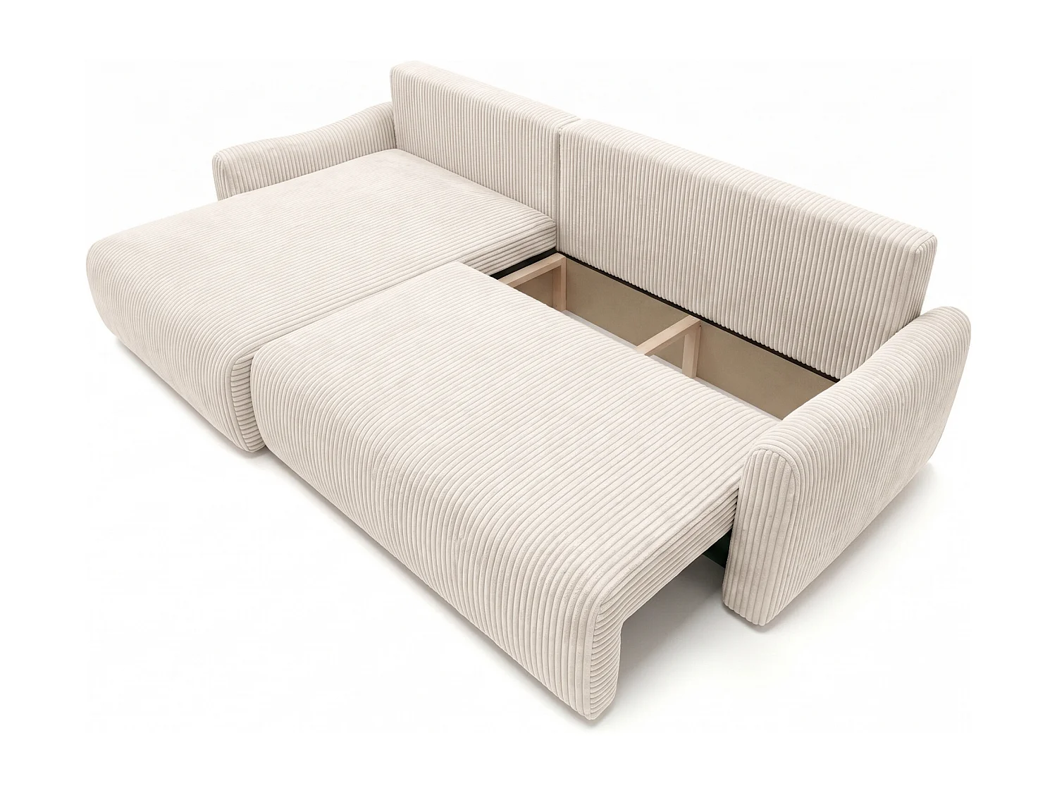 Ecksofa mit Schlaffunktion, Cordstoff Poso, Beige, Links, JAPANDI