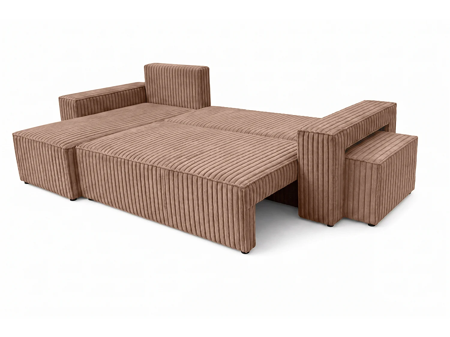 Hoekbank met slaapfunctie en poef, koordstof Tilia, Bruin, Links, BEST L met poef