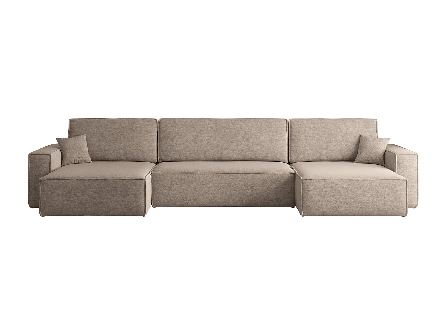 Canapé d’angle en U avec fonction couchage et coffre de rangement, tissu Verita, Beige chaud, BEST U XL