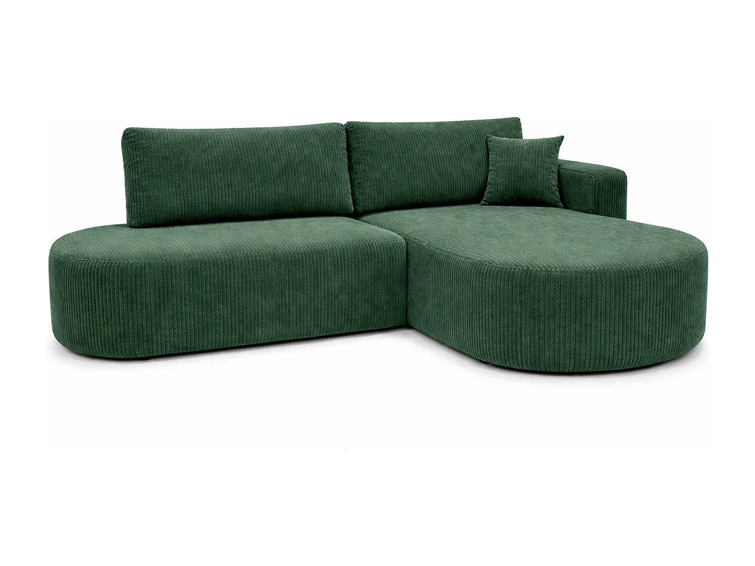 Canapé d’angle convertible avec coffre de rangement, tissu côtelé Poso, Vert, Droite, ROUND ONE OPEN XL