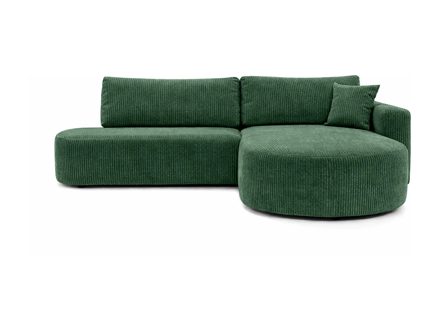 Canapé d’angle convertible avec coffre de rangement, tissu côtelé Poso, Vert, Droite, ROUND ONE OPEN XL
