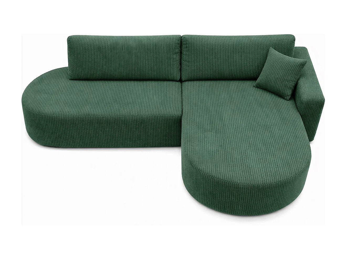 Canapé d’angle convertible avec coffre de rangement, tissu côtelé Poso, Vert, Droite, ROUND ONE OPEN XL