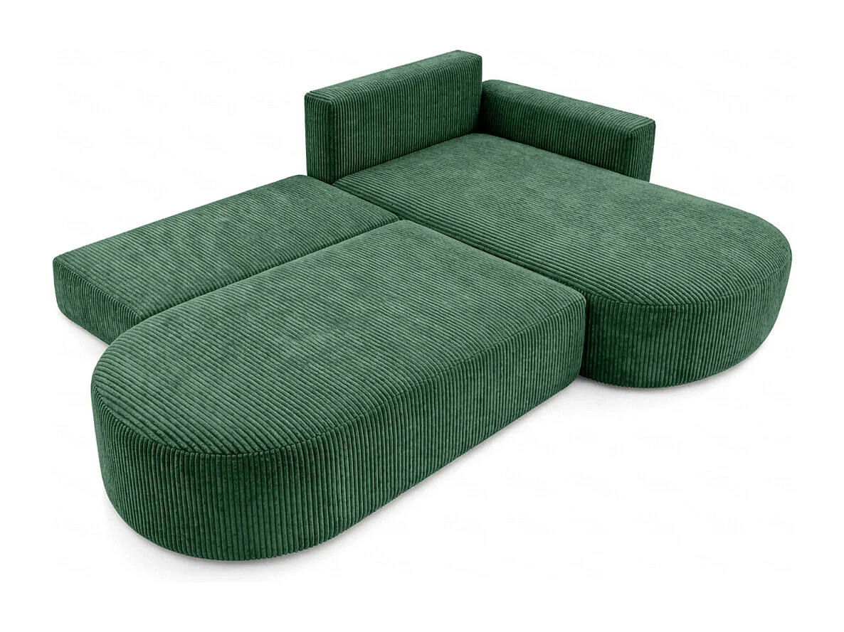 Canapé d’angle convertible avec coffre de rangement, tissu côtelé Poso, Vert, Droite, ROUND ONE OPEN XL