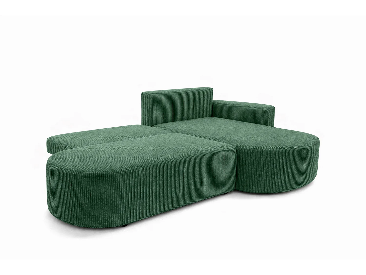 Canapé d’angle convertible avec coffre de rangement, tissu côtelé Poso, Vert, Droite, ROUND ONE OPEN XL