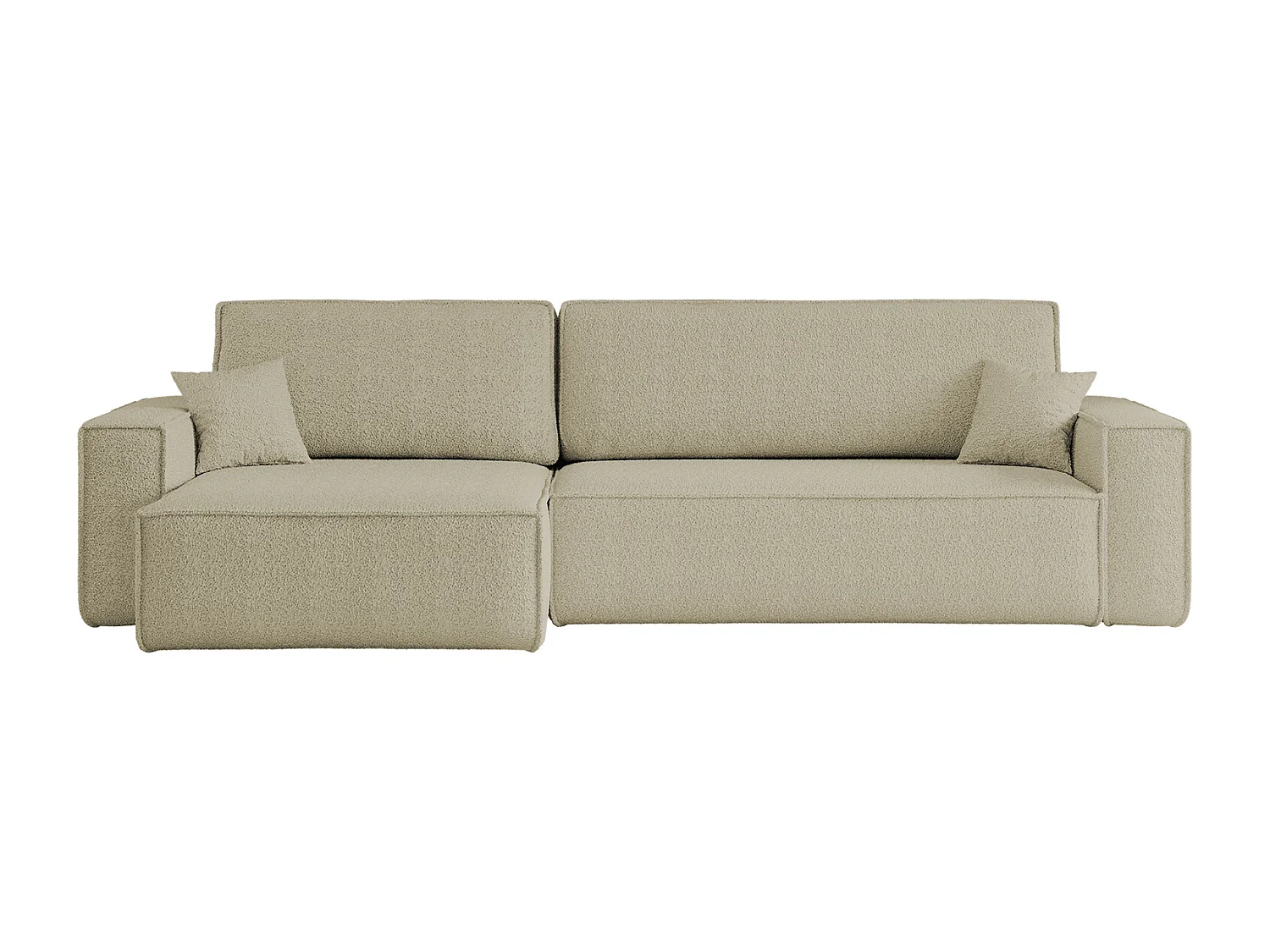 Canapé d’angle en L avec fonction couchage et coffre de rangement, tissu Quelle, Beige, Gauche, BEST XL