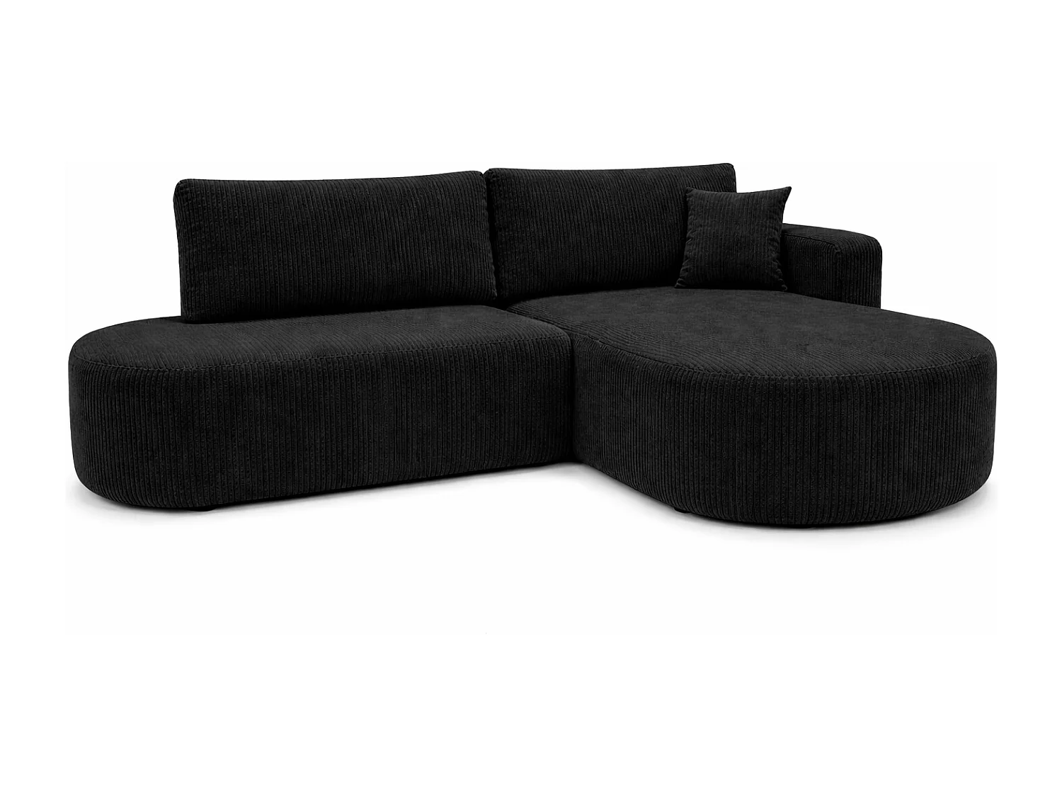 Canapé d’angle convertible avec coffre de rangement, tissu côtelé Poso, Noir, Droite, ROUND ONE OPEN XL