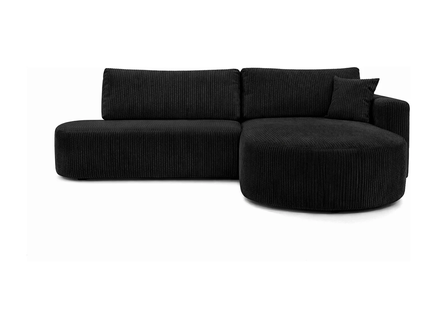 Canapé d’angle convertible avec coffre de rangement, tissu côtelé Poso, Noir, Droite, ROUND ONE OPEN XL