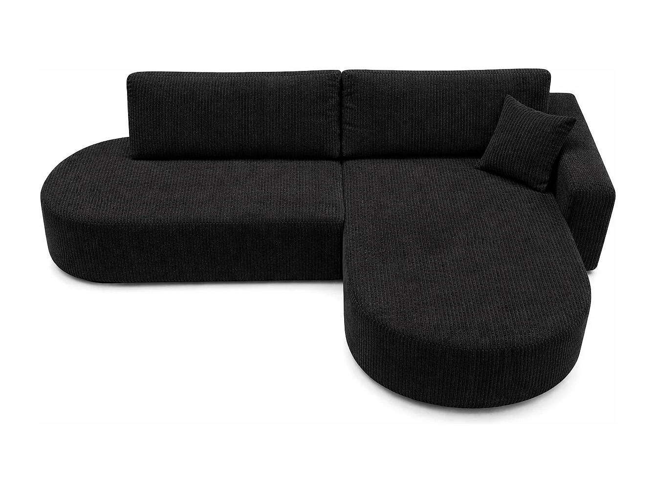 Canapé d’angle convertible avec coffre de rangement, tissu côtelé Poso, Noir, Droite, ROUND ONE OPEN XL