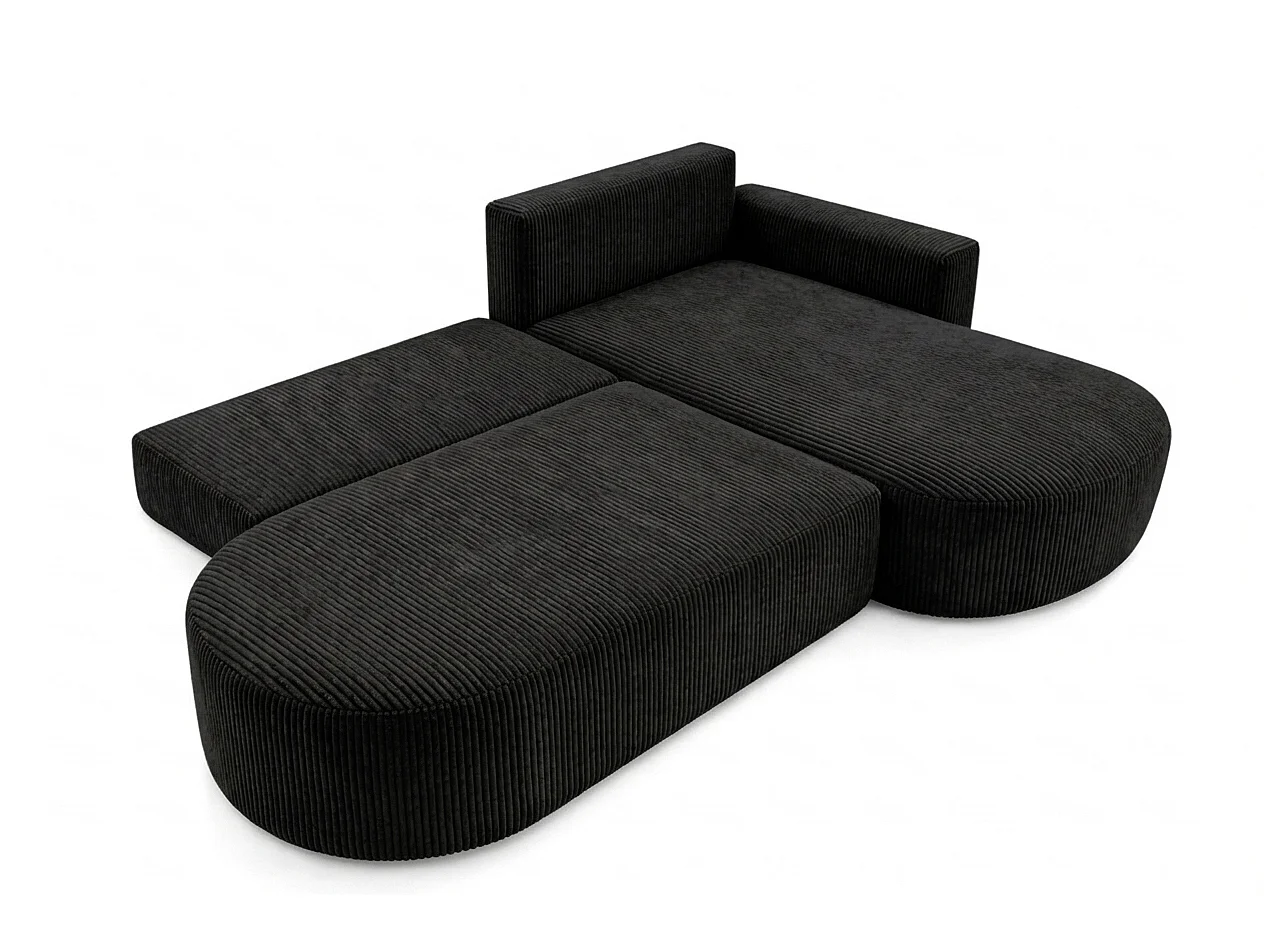 Canapé d’angle convertible avec coffre de rangement, tissu côtelé Poso, Noir, Droite, ROUND ONE OPEN XL