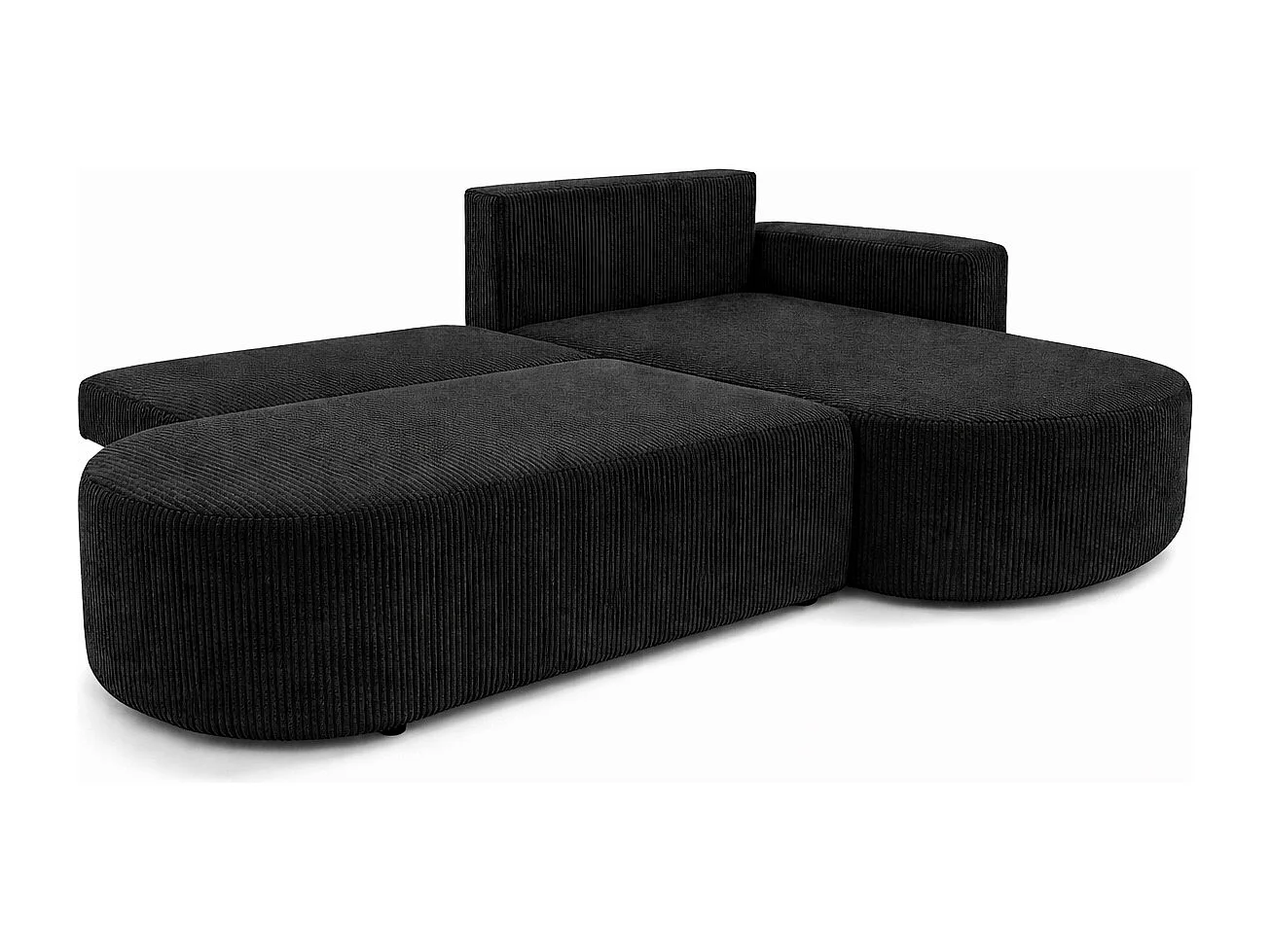 Canapé d’angle convertible avec coffre de rangement, tissu côtelé Poso, Noir, Droite, ROUND ONE OPEN XL