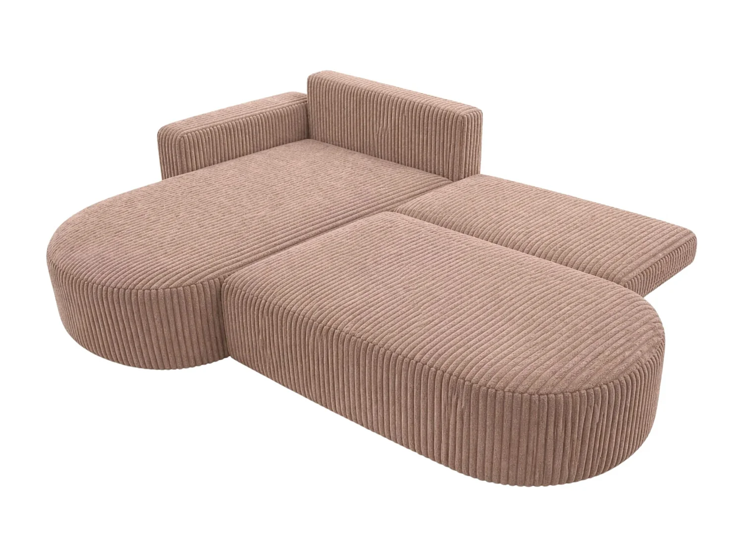 Canapé d’angle convertible avec coffre de rangement, tissu côtelé Tilia, Marron, Gauche, ROUND ONE OPEN XL