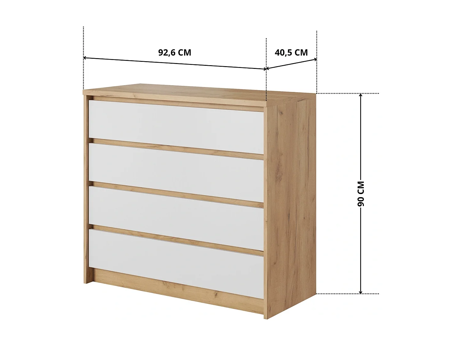 Kommode CORSA F 93 cm mit 4 Schubladen und starker Oberplatte - Eiche Craft Gold / Weiß